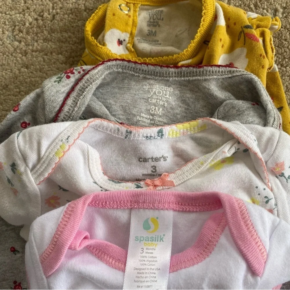 Carter’s 3 Month Baby Girl Bundle of Onesies Floral Cotton Snap Closure
